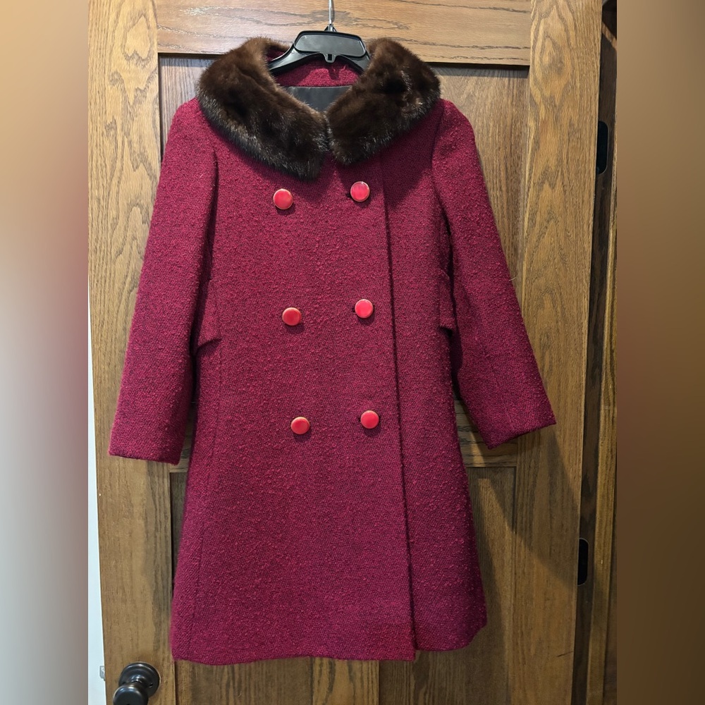Vintage 1960’s wool boucle’ swing coat with brown mink collar.